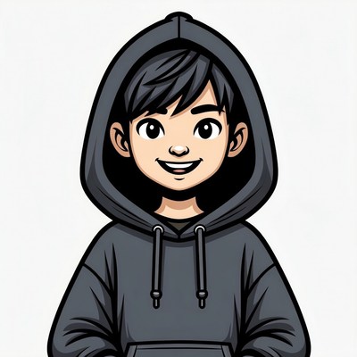 Cartoon boy in black hoodie