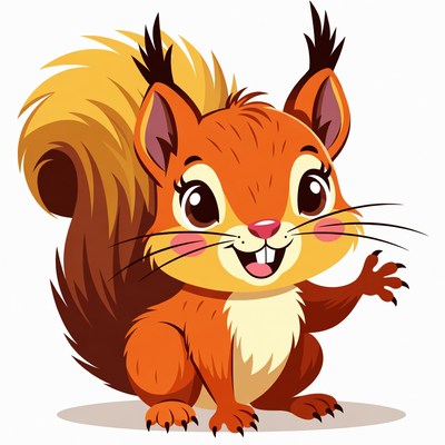 Cartoon squirrel waving happily