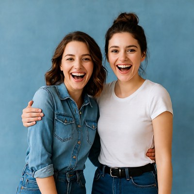Two women hugging and smiling