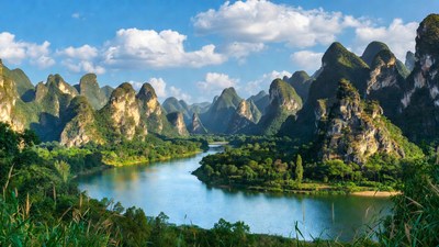 Karst Mountains and River Landscape
