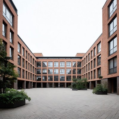 Modern Brick Apartment Courtyard