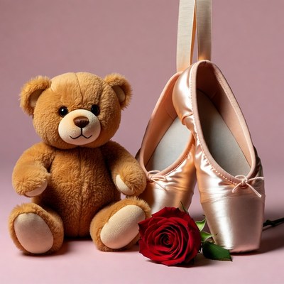 Teddy Bear with Ballet Slippers and Rose