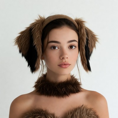 Woman wearing dog ears headband