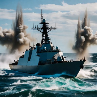 Destroyer firing missiles at sea