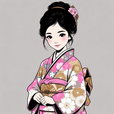 Japanese woman in pink kimono