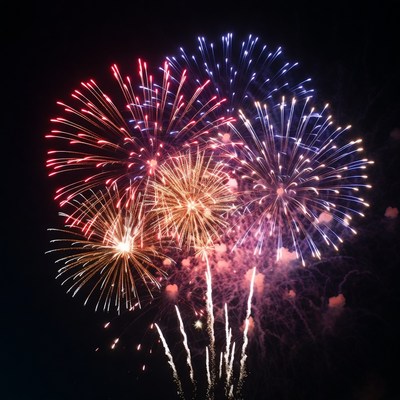 Colorful Fireworks Exploding in Night Sky