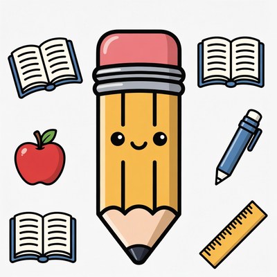 Cute Pencil with School Supplies
