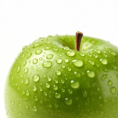 Fresh Green Apple with Water Droplets