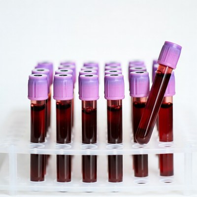 Blood sample tubes in rack