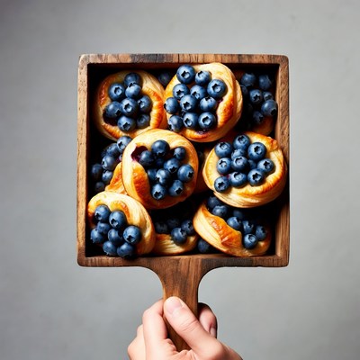 Blueberry pastries in wooden tray