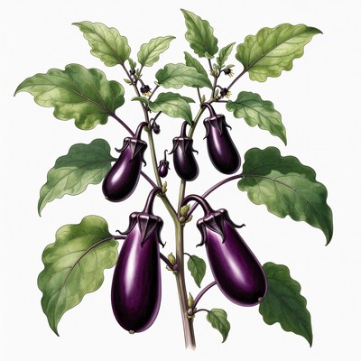 Eggplant Plant with Fruits Illustration
