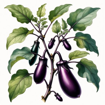 Eggplant Plant with Purple Fruits