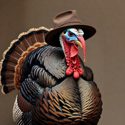 Turkey wearing brown fedora hat
