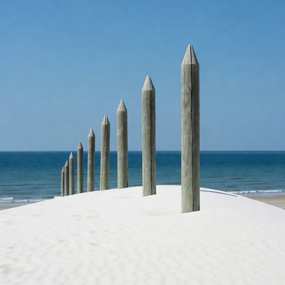 Wooden posts on beach sand dune