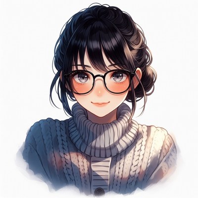Anime girl with glasses and turtleneck