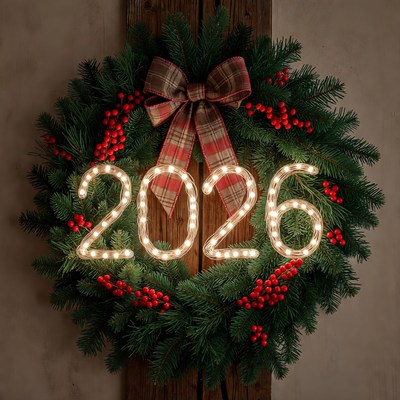 2026 Christmas Wreath with Lights