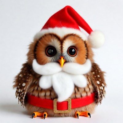 Owl Wearing Santa Claus Costume