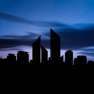 Silhouette of Modern City Skyline at Night