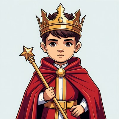 Cartoon boy king with crown and scepter