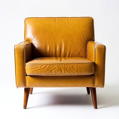 Tan Leather Armchair on White Background