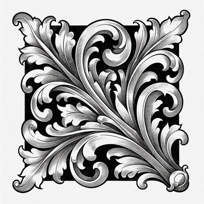 Ornate Black and White Leaf Frame