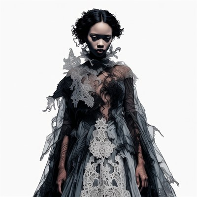 African-American woman in gothic lace dress