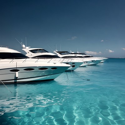 White Yachts Docked in Turquoise Water