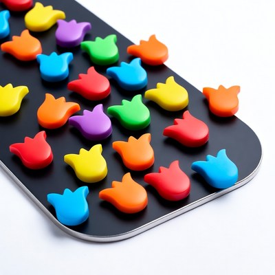 Colorful Tulip Magnets on Blackboard