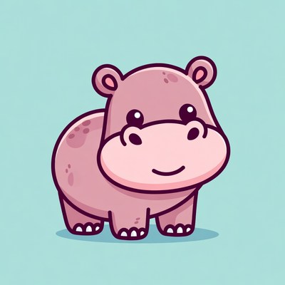 Cute cartoon pink hippo