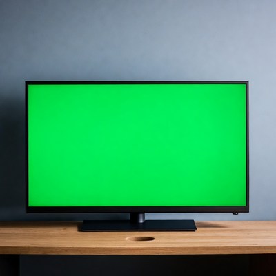 TV with Green Screen on Desk