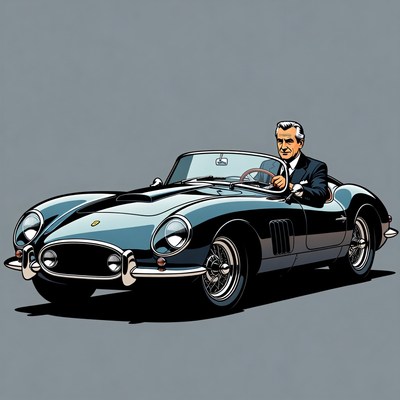 Elderly man driving classic sports car