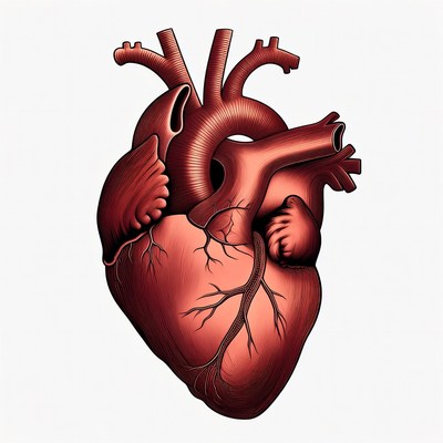 Detailed Red Human Heart Illustration