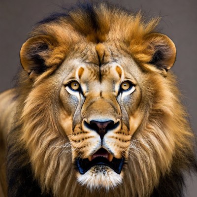 Lion roaring with intense eyes