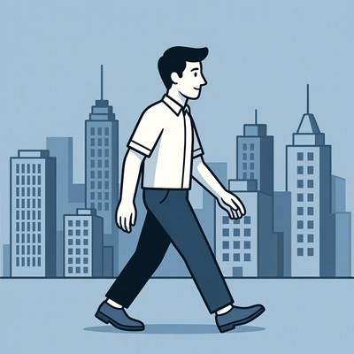 Man walking in city skyline