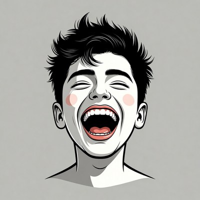 Boy laughing with open mouth