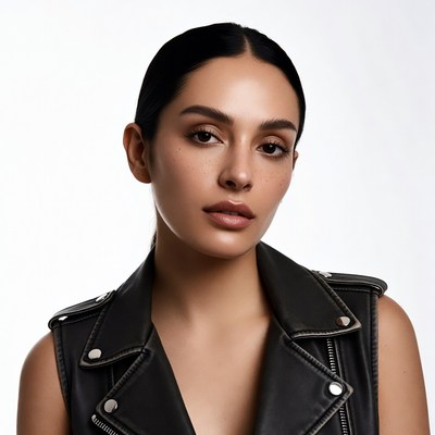 Woman in leather vest portrait