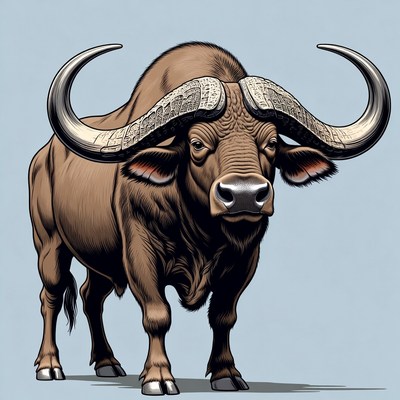 Buffalo with large curved horns