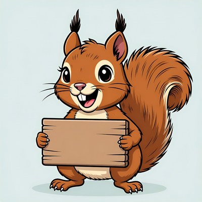 Cartoon squirrel holding blank sign