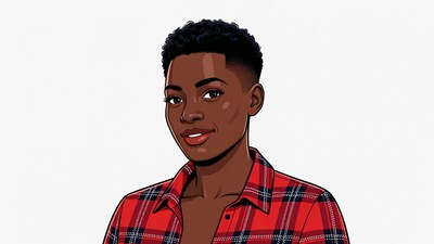 African-American woman in plaid shirt
