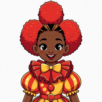African-American girl in red clown costume