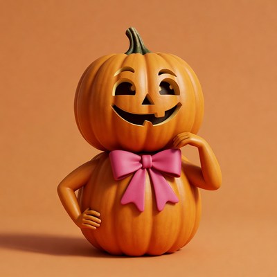 Cute Jack-o-Lantern Pumpkin with Pink Bow