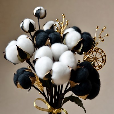 Black and White Cotton Bolls Bouquet