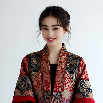 Asian woman in red embroidered jacket