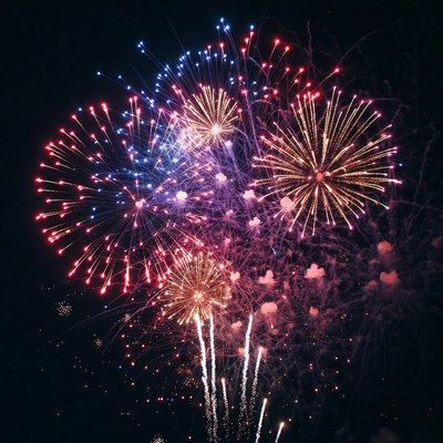 Colorful Fireworks Exploding in Night Sky