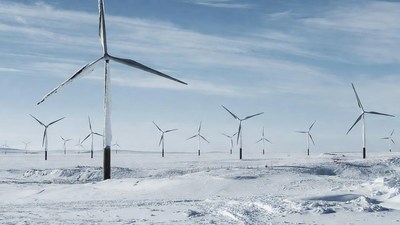 Wind Turbines in Snowy Field