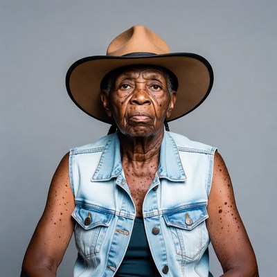 Elderly African-American woman in cowboy hat