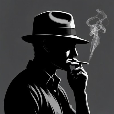 Man smoking cigarette in fedora silhouette