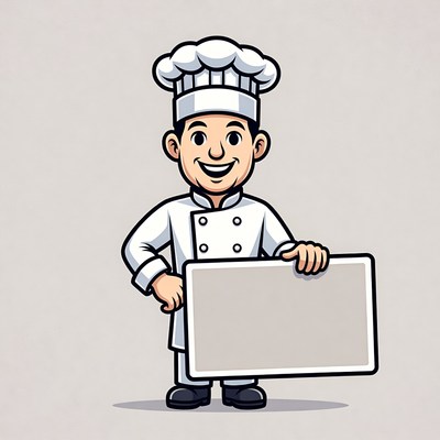 Cartoon chef holding blank sign