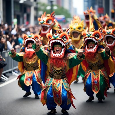 Chinese Dragon Dancers in Urban Parade