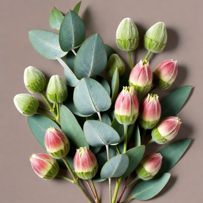 Eucalyptus Leaves with Pink Flower Buds